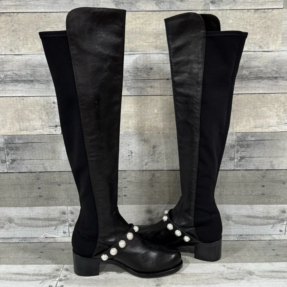 STUART WEITZMAN Portia Studded Over Knee Boots - Black - Size - 7.5B
